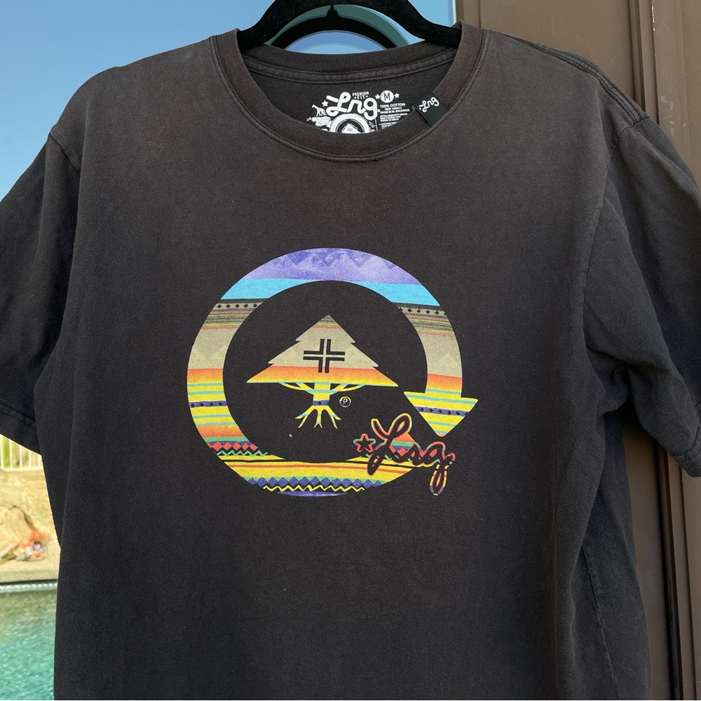 Lrg Black Aztec-Print Tree Logo Graphic Tee M